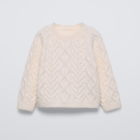 Zara Baby Knitwear Cream Ivory Cable Knit Crew Neck Sweater Size 9-12 Months - Picture 1 of 6